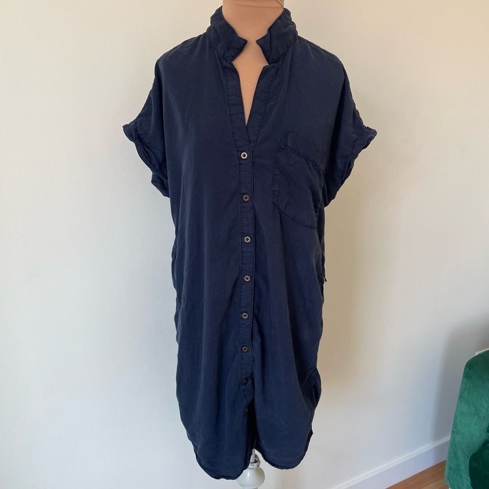 Sunday Stevens Blue Lyocell Short Sleeve Rolled Cuffs Button Down Shirt Dress L